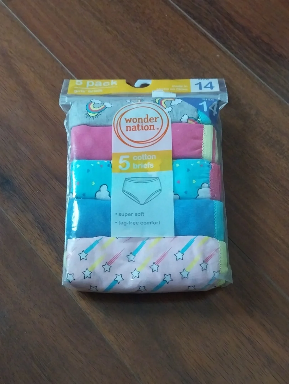 wonder nation Girls 5-Pack Briefs in Pink, Turquoise, Blue, Gray, Multi